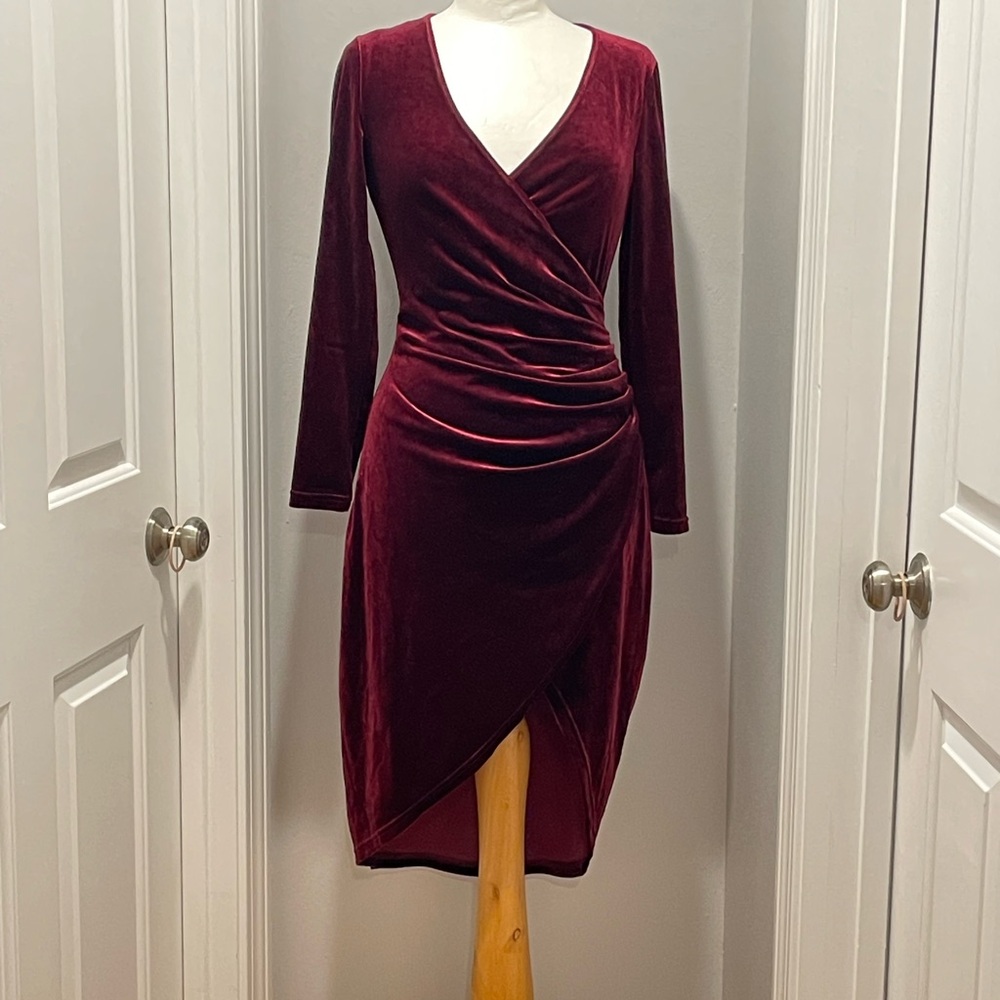 Elegant Burgundy Velvet Wrap Dress